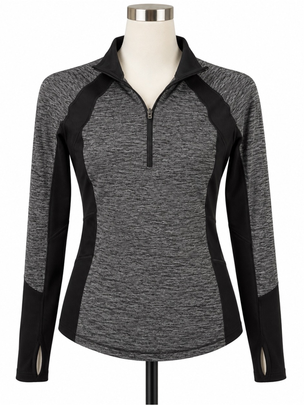 Tek Gear dry tek gray black pullover 1/4 zip athletic top M